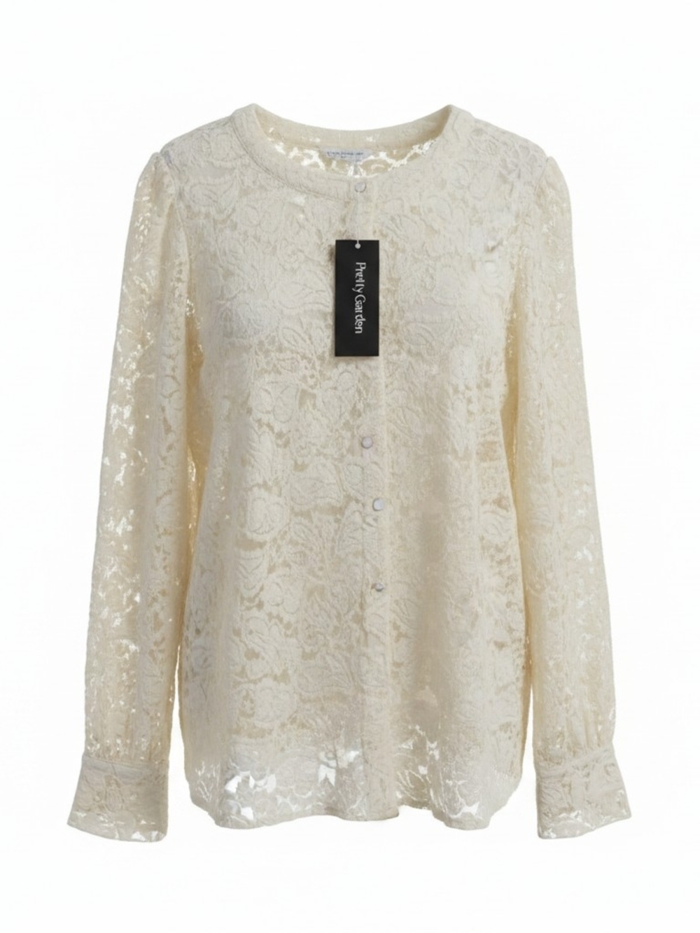 Cream Lace Button-Front Blouse - Women's